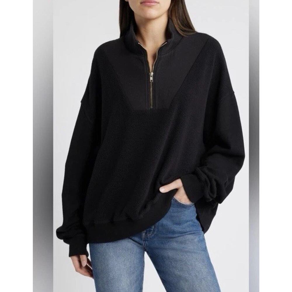 The Great The Slouch Trail Half Zip Pullover Sweatshirt in Black |Sz 1 (S)